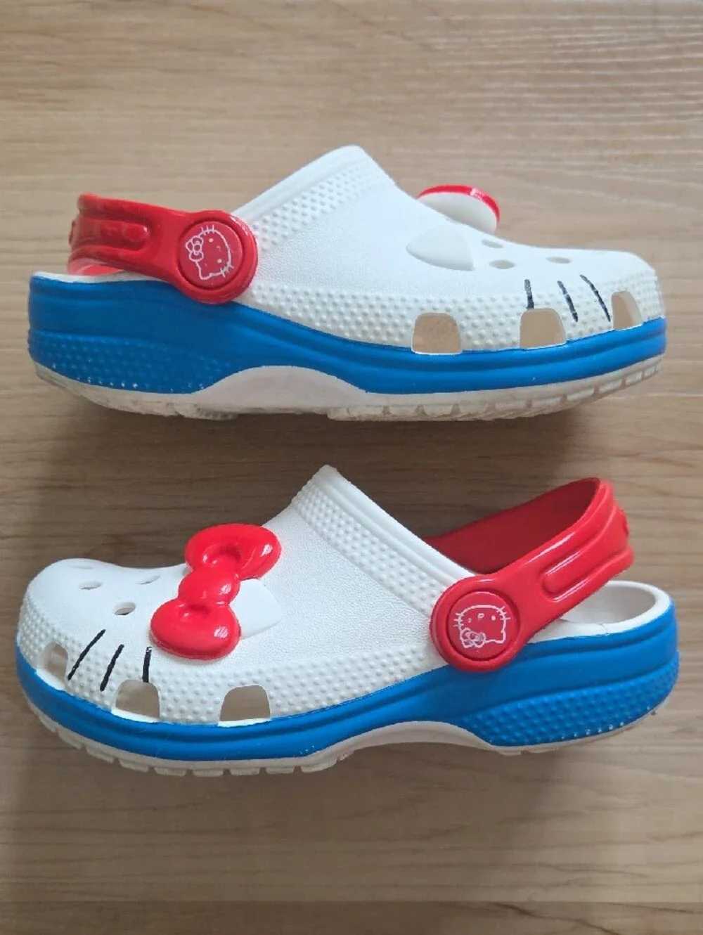 Hello Kitty Toddler Crocs with Red Bow and Blue Trim